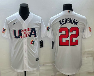Mens USA Baseball #22 Clayton Kershaw 2023 White World Baseball Classic Stitched Jersey->2023 world baseball classic->MLB Jersey